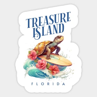 Treasure Island Florida Smiling Surfing Turtle Souvenir Sticker